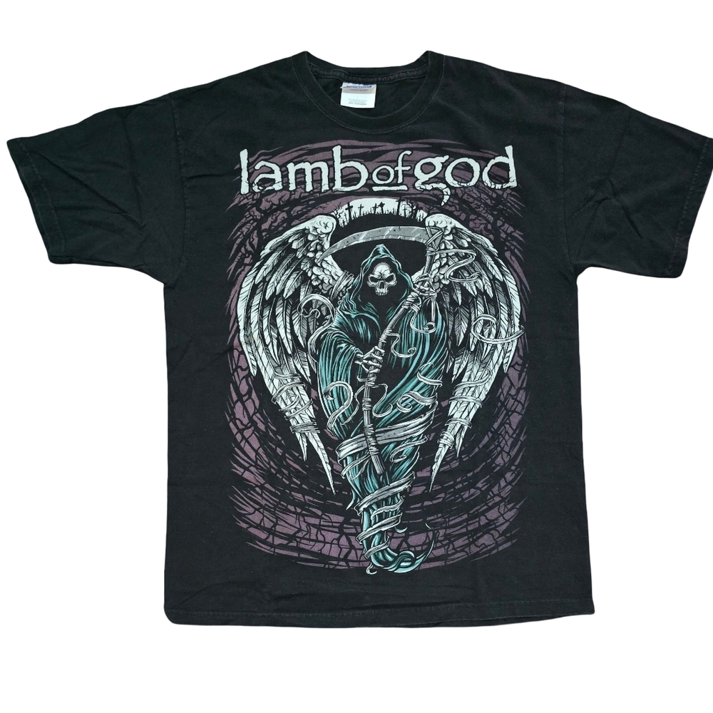Vintage Y2K Lamb of God Reaper Skull Wings Metal Band T Shirt Medium